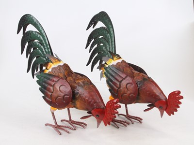 Lot 483 - A pair of painted metal cockerels, h.28cm