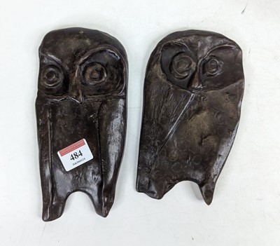 Lot 484 - A pair of bronzed metal plaques of owls