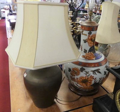 Lot 184 - A large Chinese porcelain table lamp, enamel...