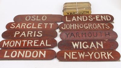 Lot 450 - A collection of painted wooden destination...