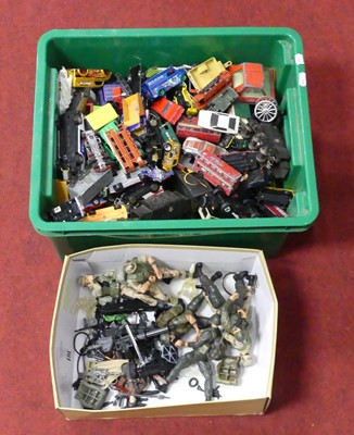 Lot 589 - Two trays of mixed playworn diecast and...