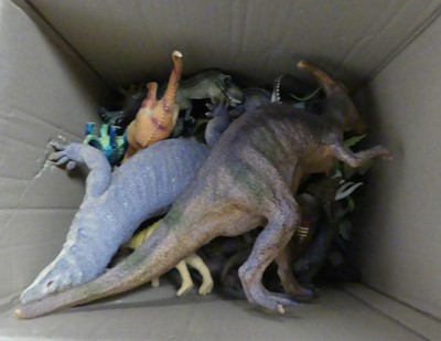 Lot 651 - Two boxes of dinosaur and zoo related plastic...