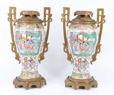 Lot 1430 - A pair of Chinese Canton porcelain vases, 19th...