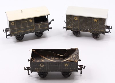 Lot 210 - Three Bassett-Lowke pre-WWII GW goods wagons:...