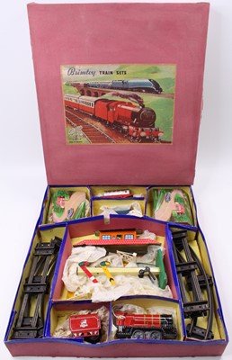 Lot 224 - Brimtoy train set, clockwork in home made...