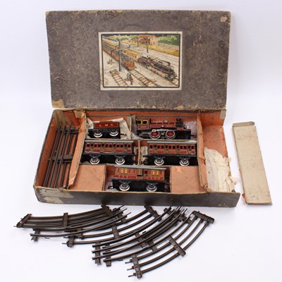 Lot 225 - Bing electric train set comprising LMS 0-4-0...