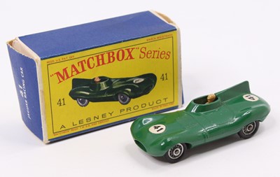 Lot 1444 - Matchbox Lesney No.41b, Jaguar D Type, green...