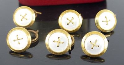 Lot 2505 - A set of six yellow metal circular dress studs,...