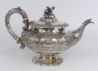 Lot 1167 - A William IV silver teapot, of 'melon' form to...