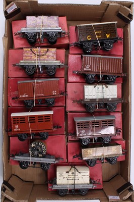 Lot 274 - Eleven Hornby 4-wheeled goods wagons, mix of...