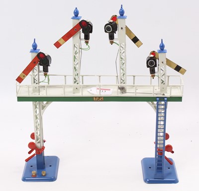 Lot 313 - Hornby Electric Signal gantry showing four...