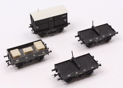 Lot 539 - Three M&GN wagons and one L&YR brake van, kit...