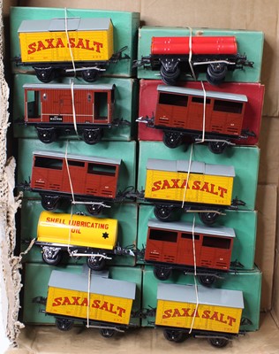 Lot 327 - Ten Hornby No.50 goods wagons: 4 x Saxa Salt,...