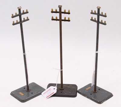 Lot 357 - Three Hornby Telegraph poles. Two 1928-9 grey...