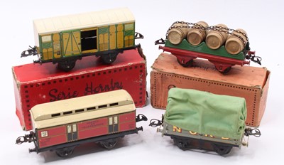 Lot 360 - Four French Hornby wagons: English open wagon...