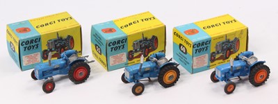 Lot 1395 - Corgi Toys boxed Tractor group of 3 Fordson...