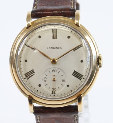 Lot 1344 - A gent's Longines 9ct gold cased wristwatch,...