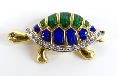 Lot 1253 - A yellow metal diamond set tortoise brooch,...