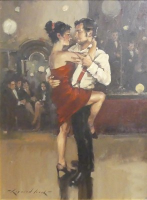 Lot 234 - Raymond Leech (b.1949) - Embrace, oil on board,...