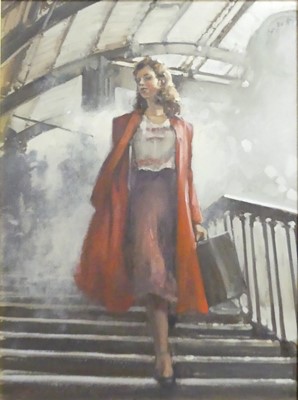 Lot 240 - Raymond Leech (b.1949) - Travelling Lady, oil...