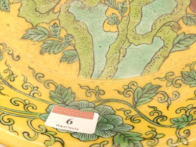 Lot 6 - A Chinese yellow glazed dish, decorated with...