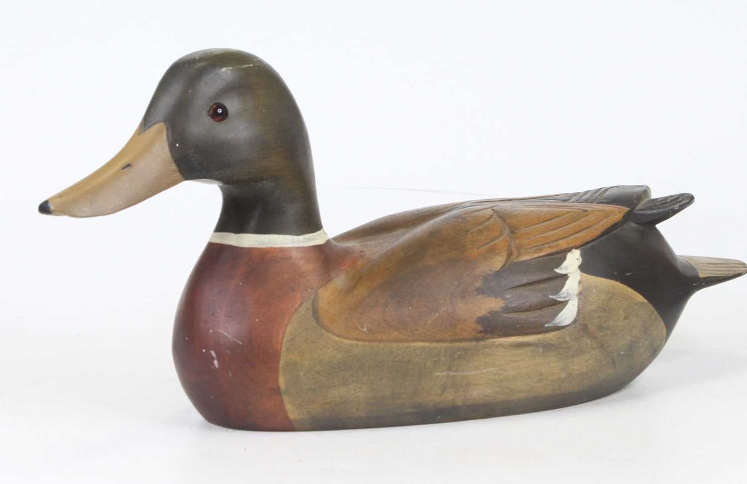 Lot 34 - A carved wood model of a mallard duck, length...
