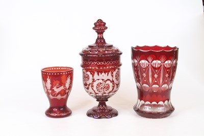 Lot 39 - A 19th century ruby overlaid glass vase,...
