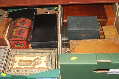 Lot 79 - Two boxes of various boxes, to include carved...