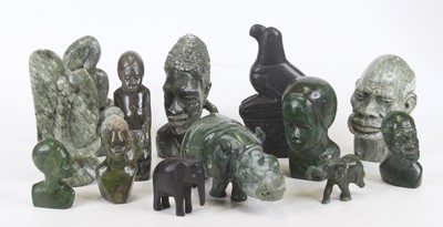 Lot 74 - A collection of Zimbabwe green hardstone carvings