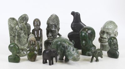 Lot 74 - A collection of Zimbabwe green hardstone carvings