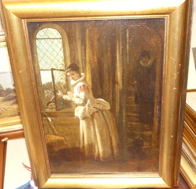 Lot 1002 - English school - Interior scene, oil on panel,...