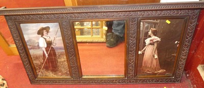 Lot 1089 - An oak framed triptych mirror print, width...