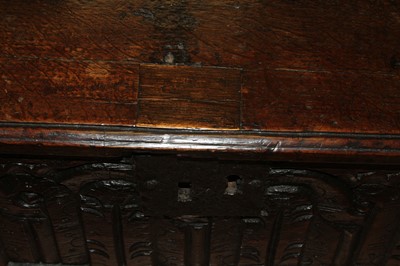 Lot 101 - An 18th century carved oak Bible box, having a...