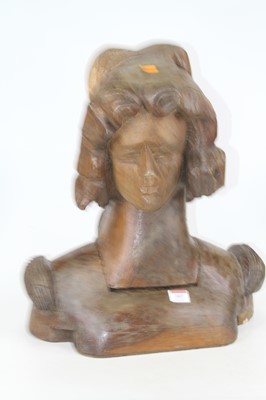 Lot 107 - An oak head and shoulders bust of a lady,...