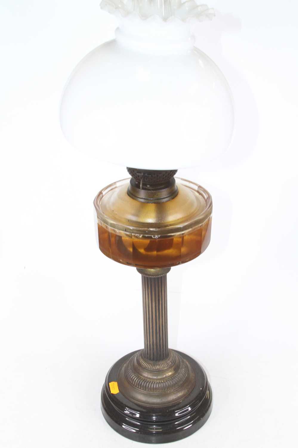 Lot 111 - A Victorian oil lamp, having an opaque glass...
