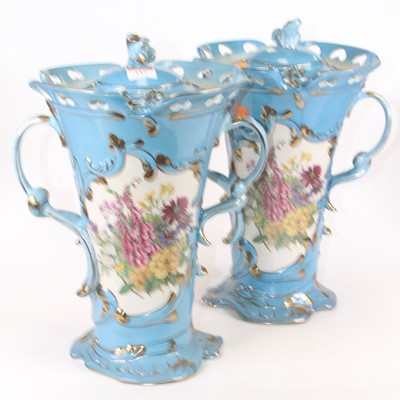 Lot 117 - A pair of Sevres style vases, of twin handled...