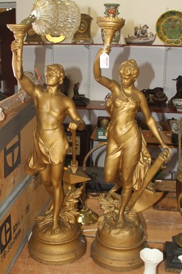 Lot 122 - A pair of large gilt painted figural lamps,...