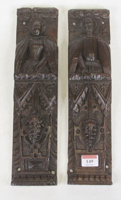 Lot 149 - A pair of antique oak panels in the...
