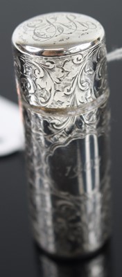 Lot 274 - An Edwardian silver and engraved cylindrical...