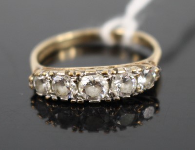 Lot 285 - A 9ct gold cz set five-stone half hoop ring,...