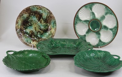 Lot 207 - A Victorian majolica oyster dish having six...