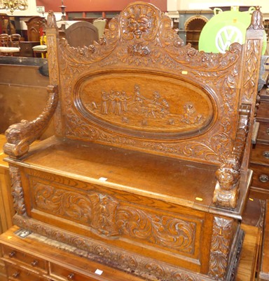 Lot 1192 - A good circa 1900 heavily relief carved oak...