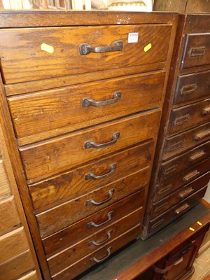 Lot 1217 - A 1920s oak office eight-drawer index filing...