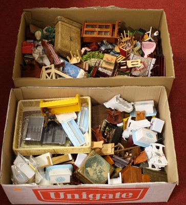 Lot 503 - Two boxes of dolls house furniture and miniatures