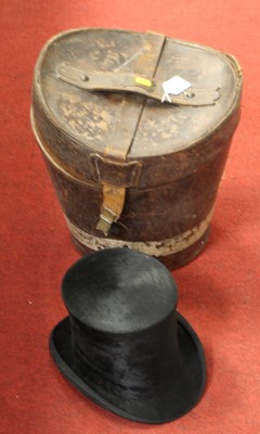 Lot 504 - A moleskin top hat, bearing label for Lock &...