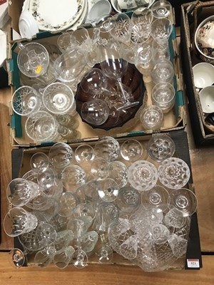 Lot 523 - Two boxes of mixed glass ware to include an...