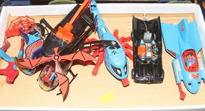 Lot 445 - One box containing Corgi Batmobile, Bat Boat,...