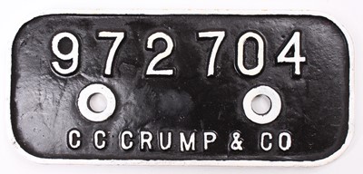 Lot 149 - A CC Crump & Co railway wagon plate numbered...