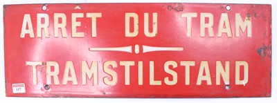 Lot 157 - An original Belgium Tramways enamel Stop sign,...