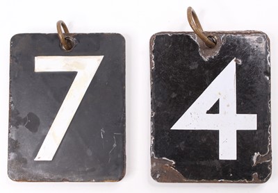 Lot 164 - A pair of hanging enamel number plaque signs,...